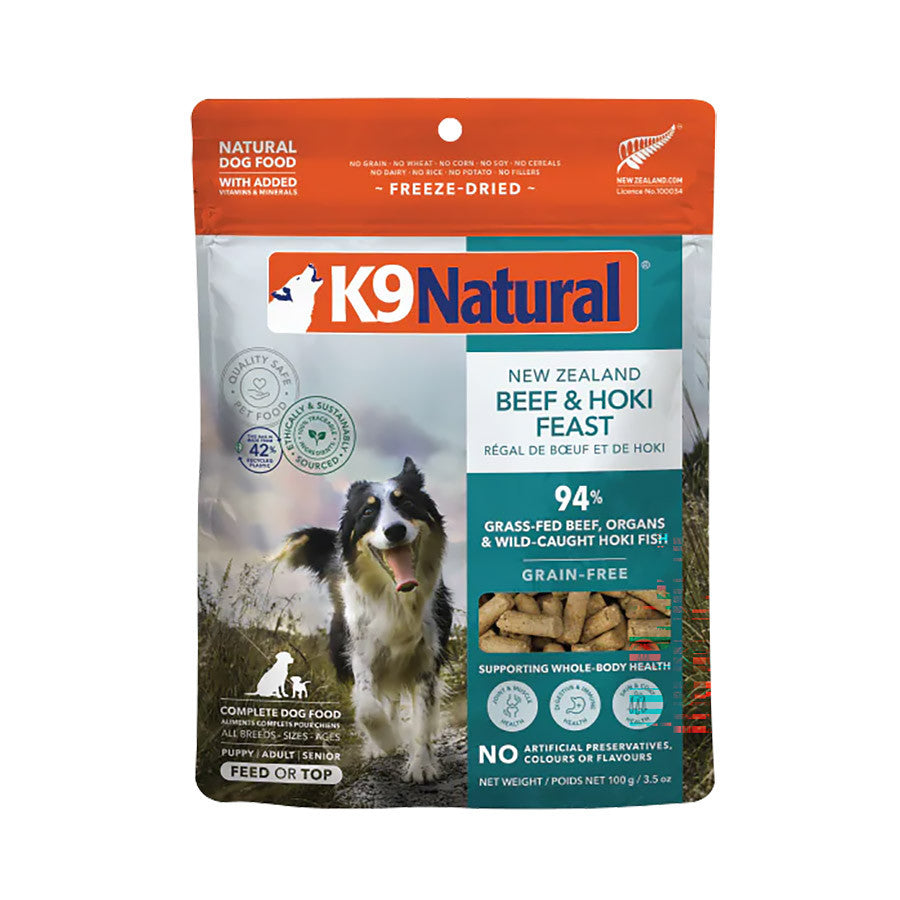 K9 Natural Freeze Dried Dog Food Topper 100g -Lamb, Salmon, Beef, Hoki, Chicken