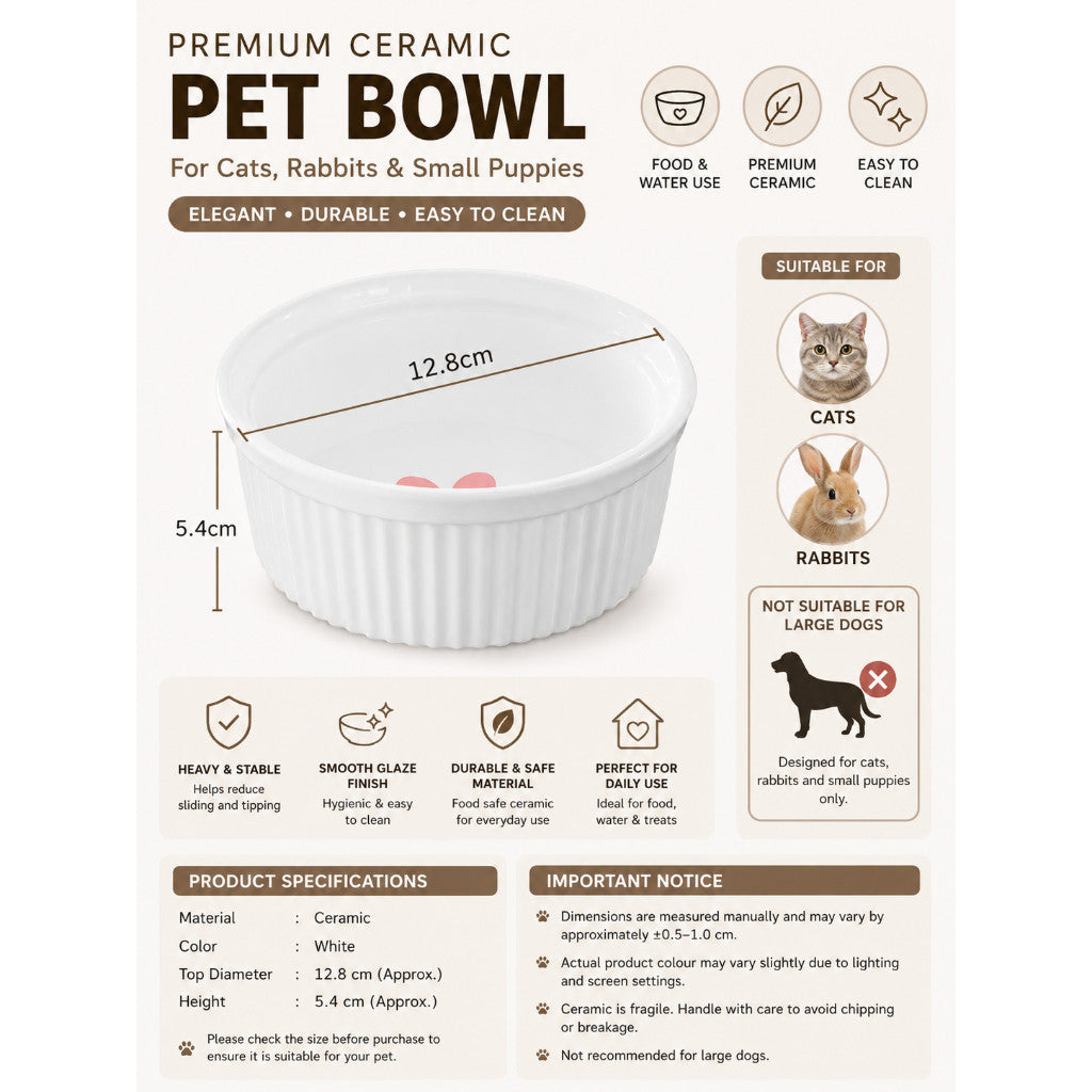 Ceramic Pet Food & Water Bowl | Non-Slip | Cats & Rabbits
