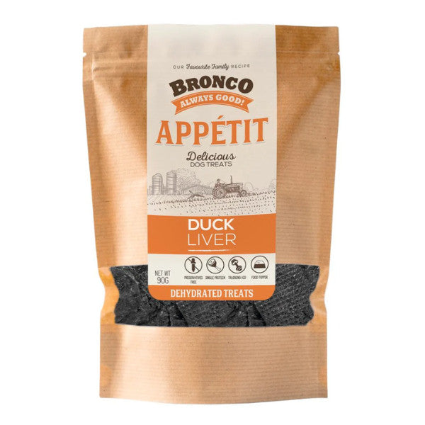 Bronco Dehydrated Dog Treats 90g - Beef Liver | Buffalo Heart | Chicken Breast | Duck Gizzard