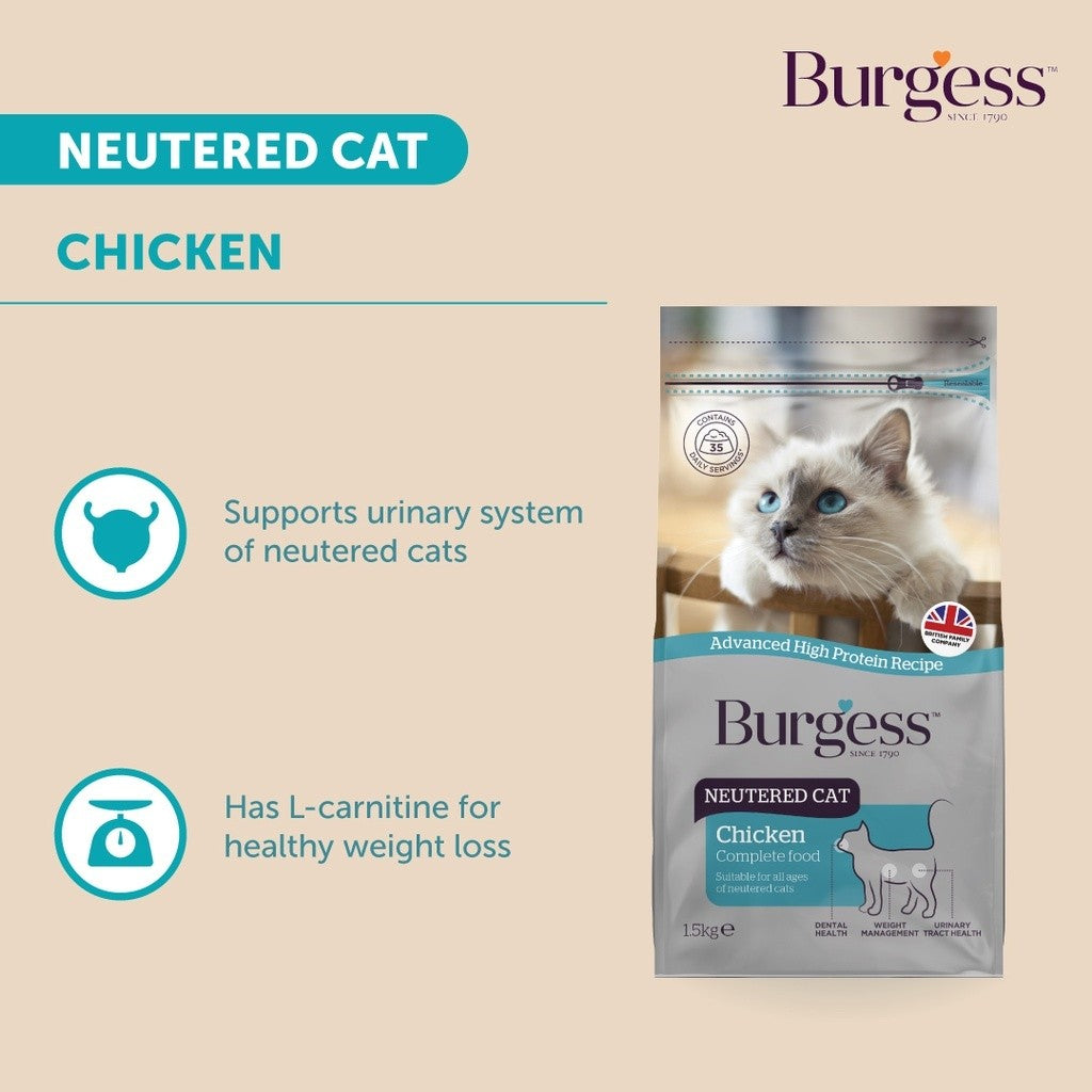 Burgess Dry Cat Food 1.4kg/1.5kg | Kibbles, Indoor Cat, Adult Cat, Kitten, Mature Cat, Senior Cat, Neutered Cat