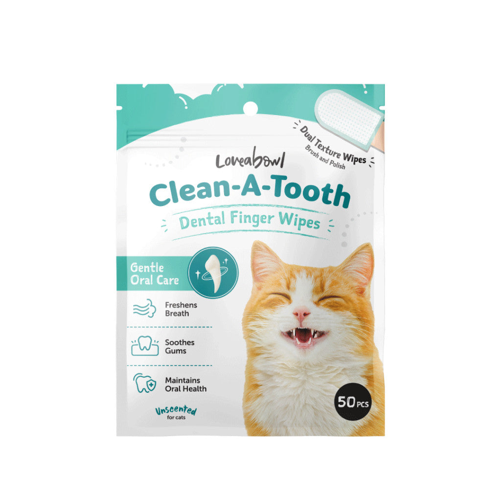 Loveabowl Clean-A-Tooth Pet Dental Finger Wipes 50pcs | Dog Rosemary & Cat Unscented | Plaque & Tartar Oral Care