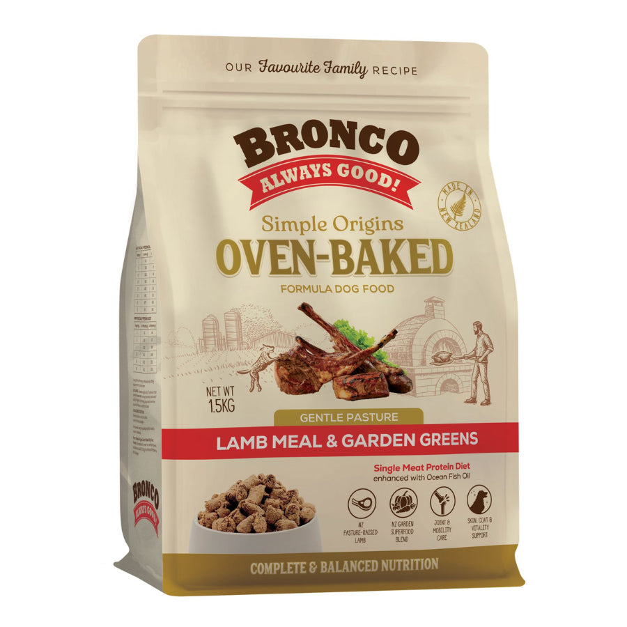 Bronco Simple Origins Oven-Baked Dry Dog Food 1.5kg | Chicken, Fish, Beef, Lamb