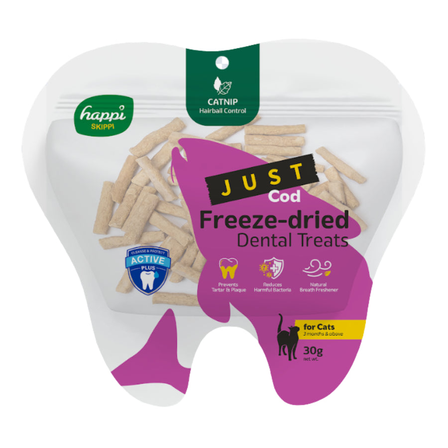 Happi Skippi Just Freeze-Dried Dental Cat Treats 30g | Urinary Health & Hairball Control