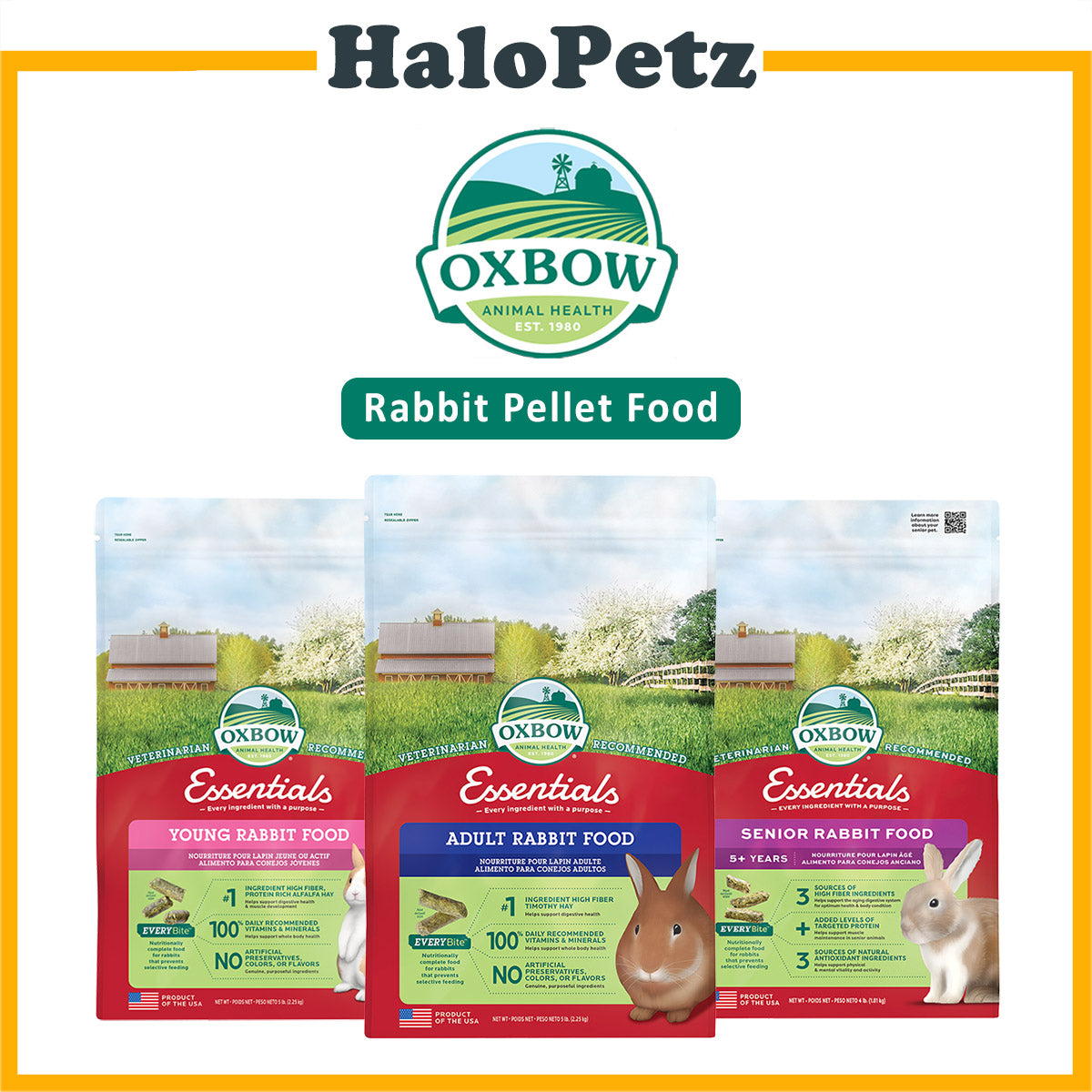 Oxbow Essential Rabbit Food -Adult, Young, Senior