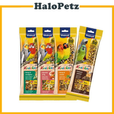 Vitakraft Kracker Bird Treats | Lovebird Honey & Sesame, Apricot & Fig Budgerigar, Almonds, Honey Eucalyptus