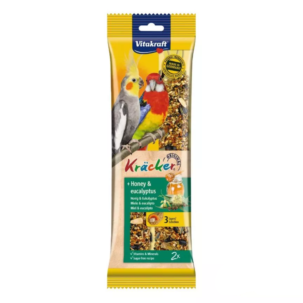 Vitakraft Kracker Bird Treats | Lovebird Honey & Sesame, Apricot & Fig Budgerigar, Almonds, Honey Eucalyptus