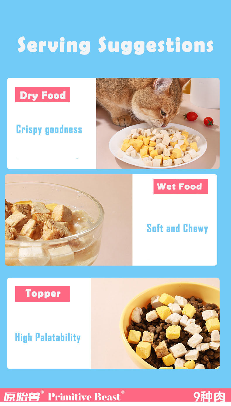 Primitive Beast Freeze Dried Treats Chicken Duck Egg Yolk Neck Cats Dogs