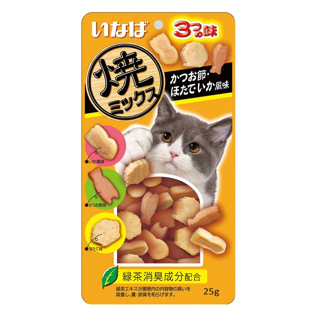 Ciao Soft Bits Mix 25g Tuna & Chicken Fillet with Dried Bonito Dry Cat Treats | Bonito Scallop Seafood Crab Squid