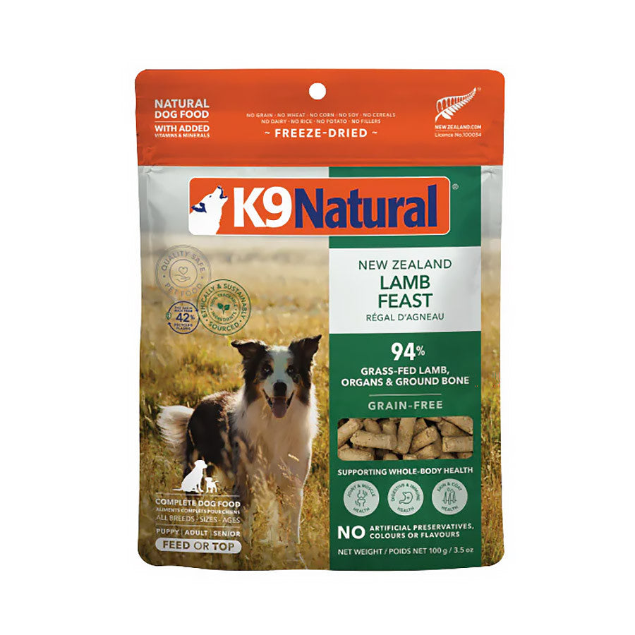 K9 Natural Freeze Dried Dog Food Topper 100g -Lamb, Salmon, Beef, Hoki, Chicken