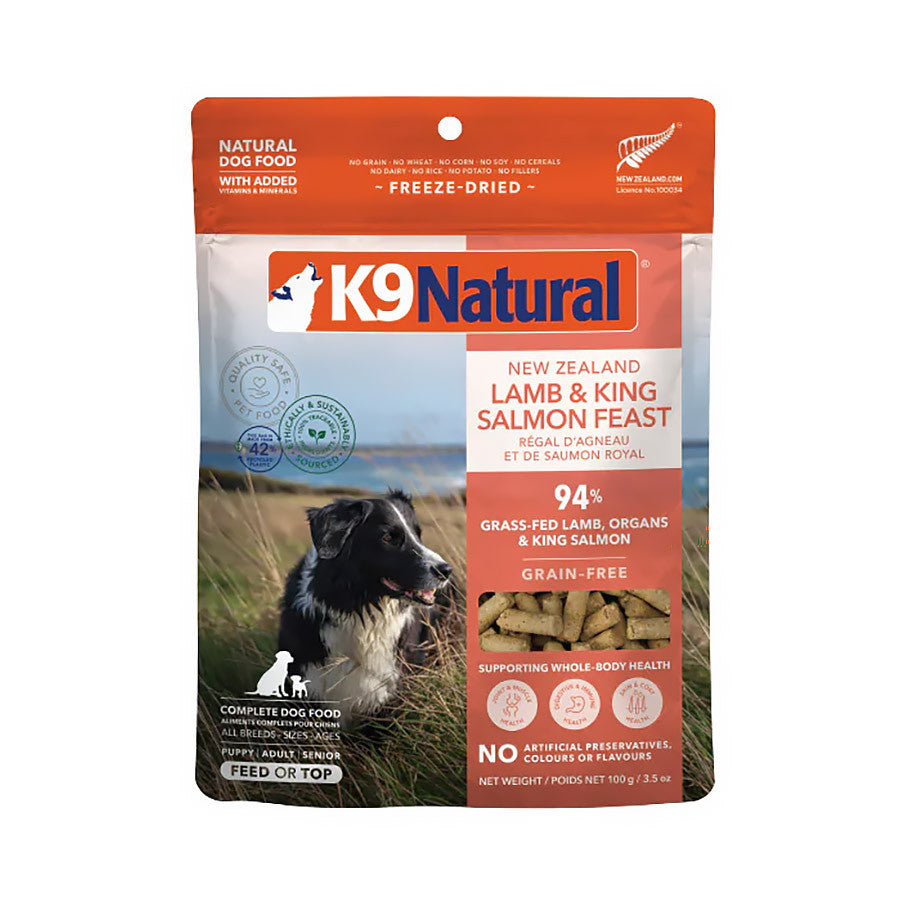 K9 Natural Freeze Dried Dog Food Topper 100g -Lamb, Salmon, Beef, Hoki, Chicken