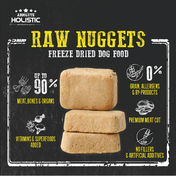 Absolute Holistic Freeze Dried Raw Nuggets Dog Food 14oz | Lamb Beef Salmon Pork Duck
