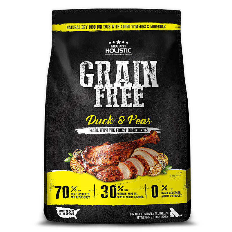 Absolute Holistic Grain-Free Kibbles for Dogs 22lbs | Duck Pork Lamb Salmon