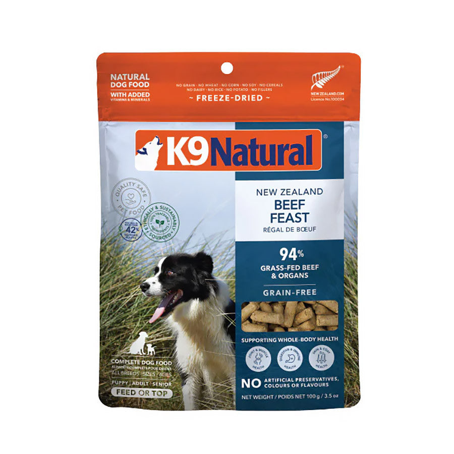 K9 Natural Freeze Dried Dog Food Topper 100g -Lamb, Salmon, Beef, Hoki, Chicken