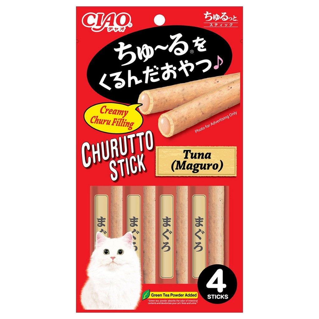 Ciao Churutto Stick Liquid Cat Treats (7g x 4's) | Wrapped in Grilled Chicken & Bonito |Maguro Scallop Torisasami Katsuo