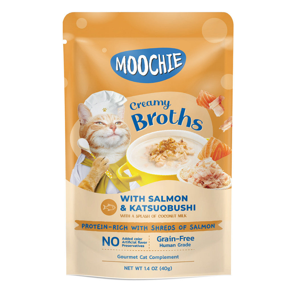 Moochie Cat Creamy Broths 40g - Katsuobushi, Kanikama, Bonito, Salmon, Tuna,