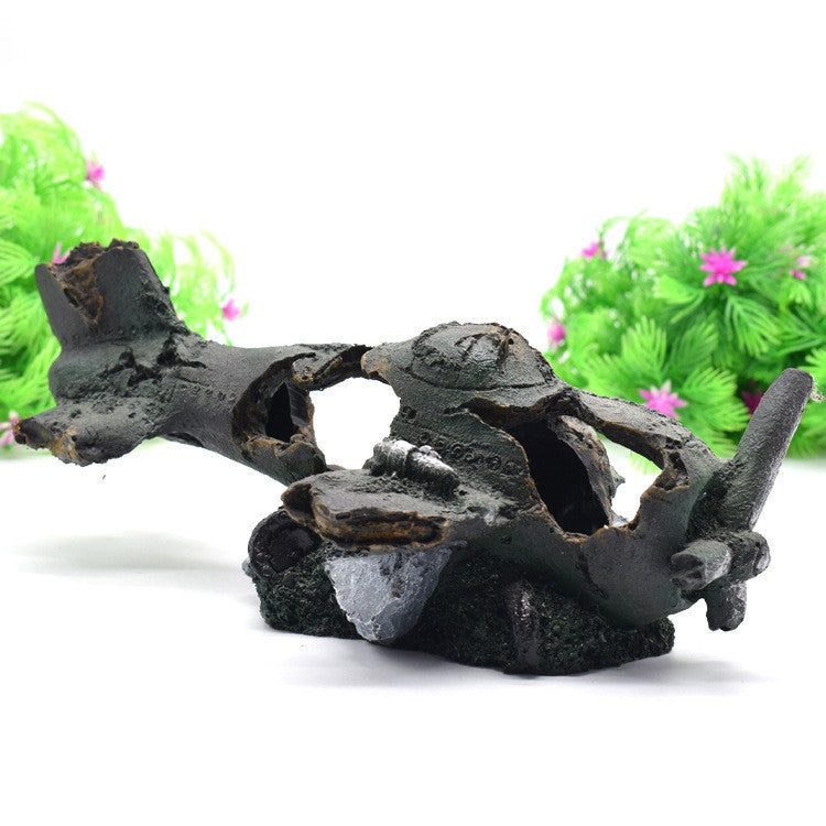 Resin Aquarium Decoration | Driftwood Cave, Skull & Plane Wreck Hideout