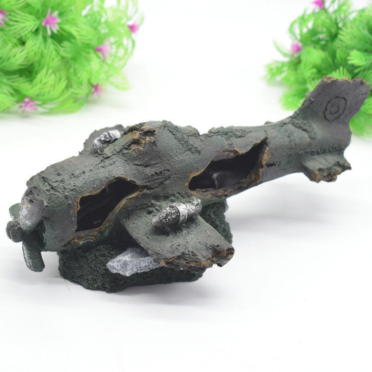 Resin Aquarium Decoration | Driftwood Cave, Skull & Plane Wreck Hideout