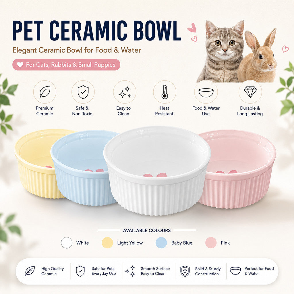 Ceramic Pet Food & Water Bowl | Non-Slip | Cats & Rabbits