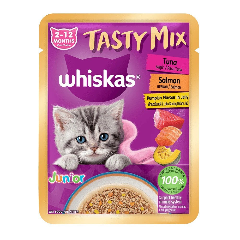 Whiskas Cat Pouch 80g | Senior  Kitten | Adult | Junior | Senior | Tasty Mix | Mackerel Tuna Chicken Salmon