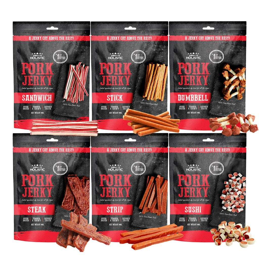 Absolute Holistic Dog Jerky Treats 100g | Salmon & Pork Flavours