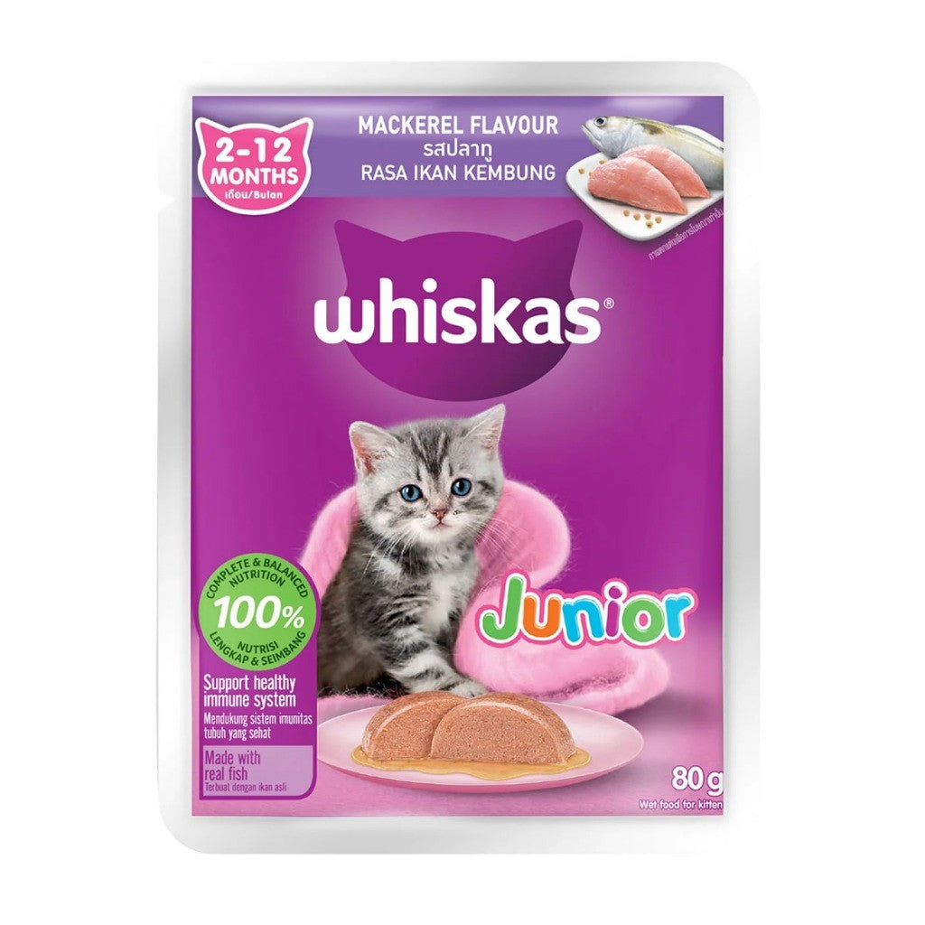 Whiskas Cat Pouch 80g | Senior  Kitten | Adult | Junior | Senior | Tasty Mix | Mackerel Tuna Chicken Salmon