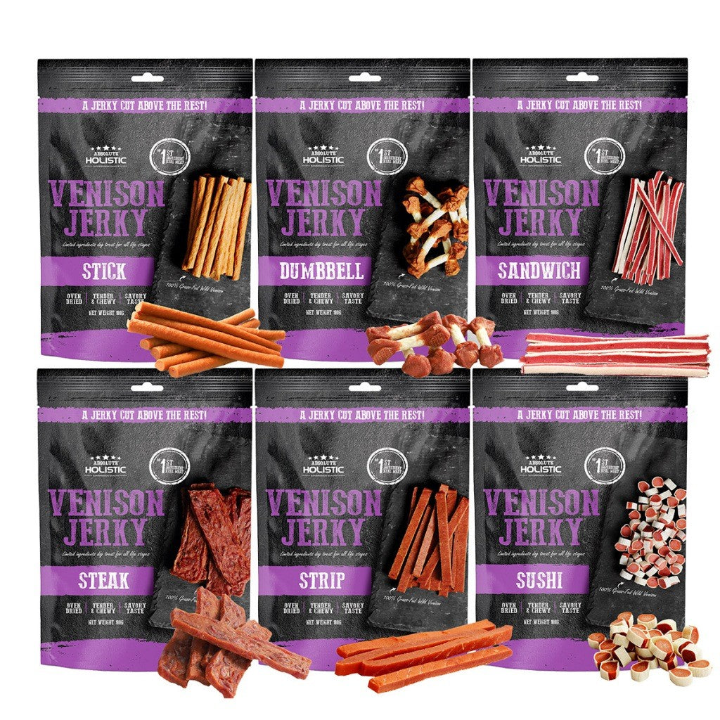 Absolute Holistic Dog Jerky Treats 100g | Salmon & Pork Flavours