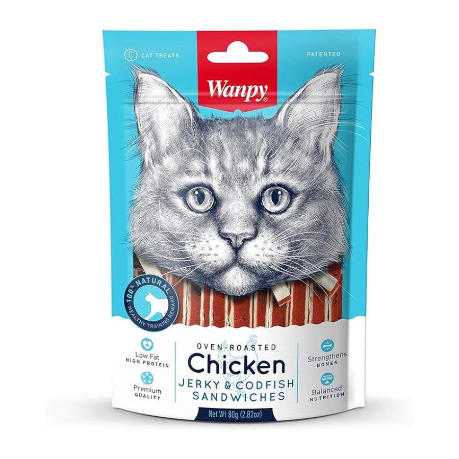 Wanpy - Oven Roasted Cat Treats 80g | Chicken | Duck | Codfish | Sushi | Sandwich | Jerky