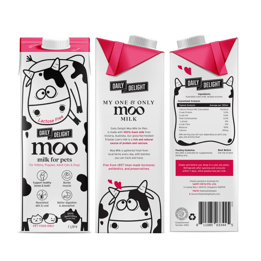 Daily Delight MOO Milk for Cat & Dog | Lactose-Free Pet Milk for All Life Stages | Grass-Fed Milk 1L