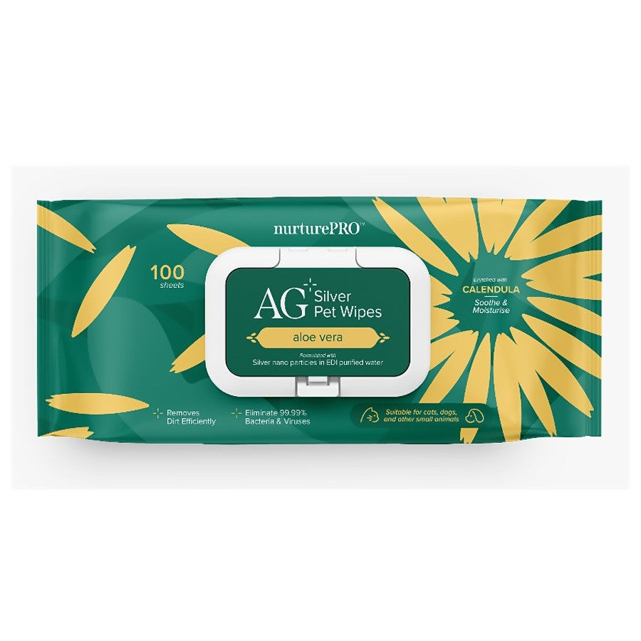 NurturePRO AG Silver Pet Wipes 100pcs | Antibacterial | Cat | Dog
