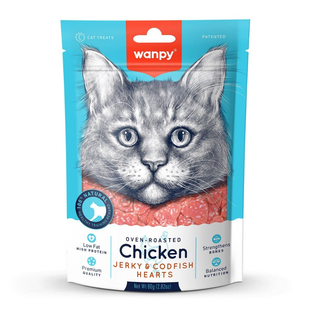 Wanpy - Oven Roasted Cat Treats 80g | Chicken | Duck | Codfish | Sushi | Sandwich | Jerky
