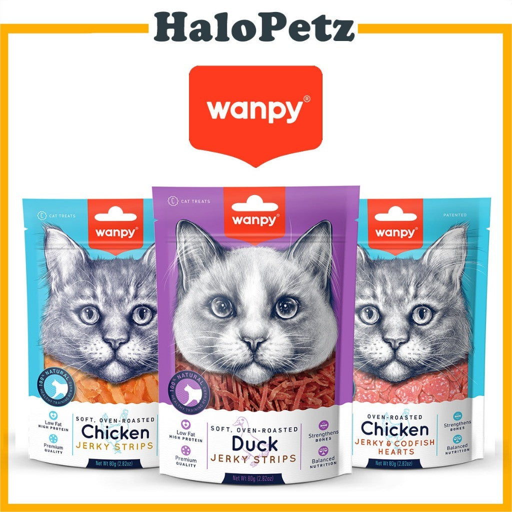 Wanpy - Oven Roasted Cat Treats 80g | Chicken | Duck | Codfish | Sushi | Sandwich | Jerky