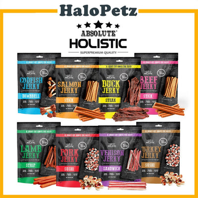 Absolute Holistic Dog Jerky Treats 100g | Salmon & Pork Flavours