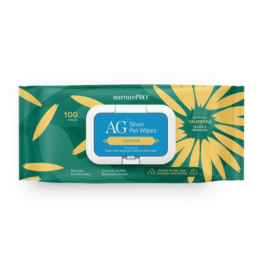 NurturePRO AG Silver Pet Wipes 100pcs | Antibacterial | Cat | Dog
