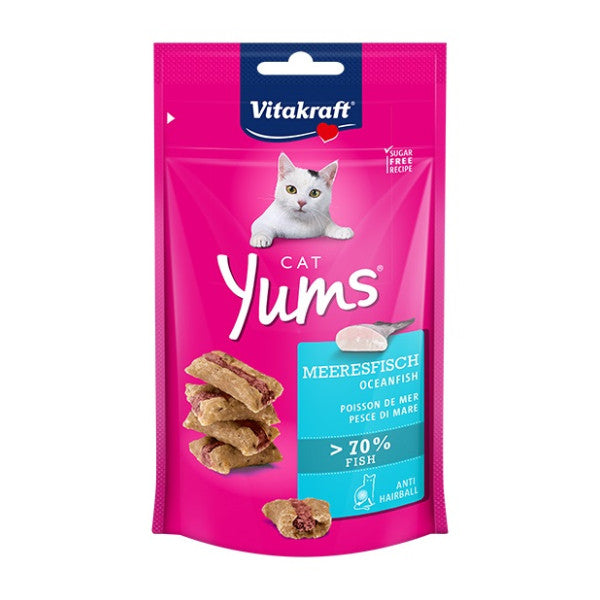 Vitakraft Cat Yums & Crispy Crunch Treats Snacks -Salmon Chicken Cat Grass | Dental Care, Anti-Hairball, Cheese, Salmon
