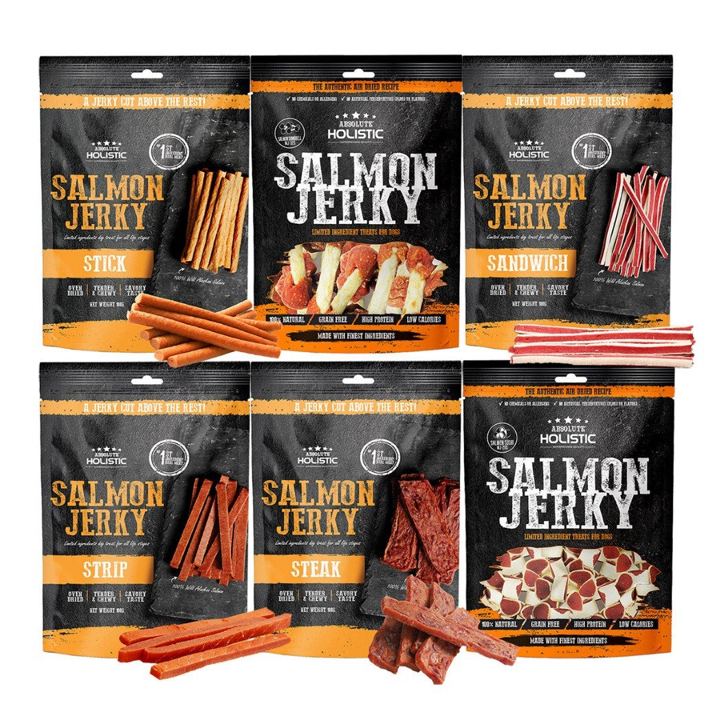 Absolute Holistic Dog Jerky Treats 100g | Salmon & Pork Flavours