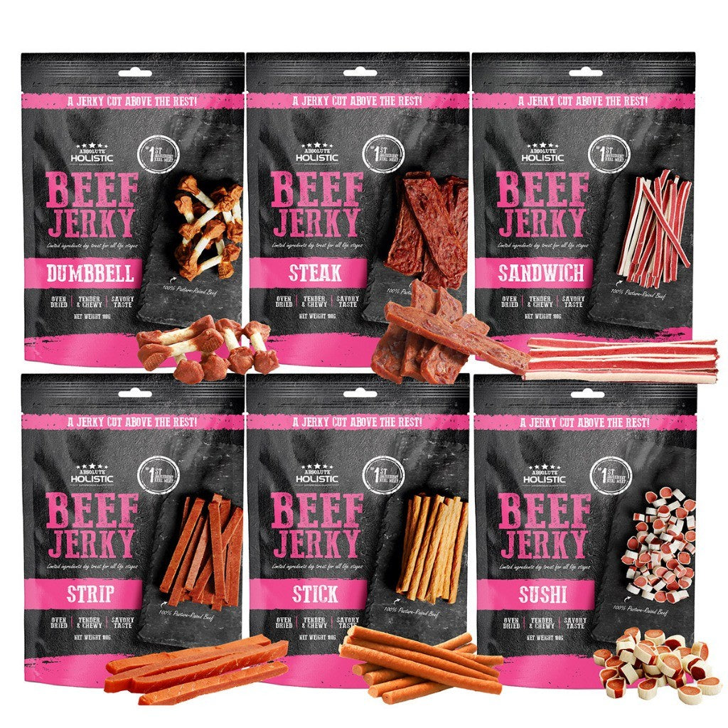 Absolute Holistic Dog Jerky Treats 100g | Salmon & Pork Flavours