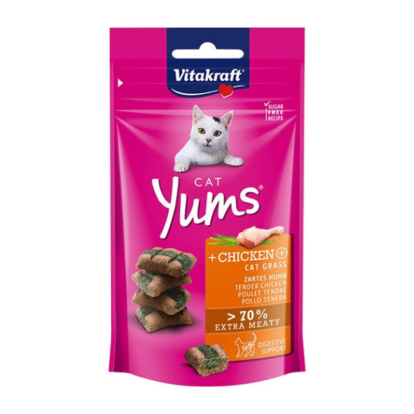 Vitakraft Cat Yums & Crispy Crunch Treats Snacks -Salmon Chicken Cat Grass | Dental Care, Anti-Hairball, Cheese, Salmon