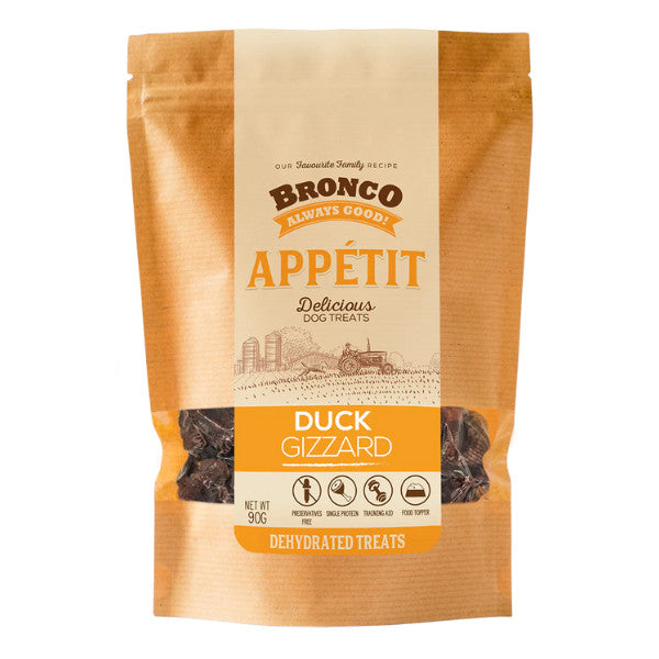 Bronco Dehydrated Dog Treats 90g - Beef Liver | Buffalo Heart | Chicken Breast | Duck Gizzard