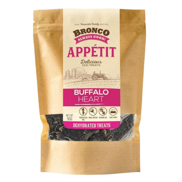Bronco Dehydrated Dog Treats 90g - Beef Liver | Buffalo Heart | Chicken Breast | Duck Gizzard