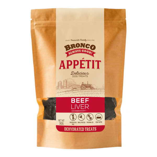 Bronco Dehydrated Dog Treats 90g - Beef Liver | Buffalo Heart | Chicken Breast | Duck Gizzard