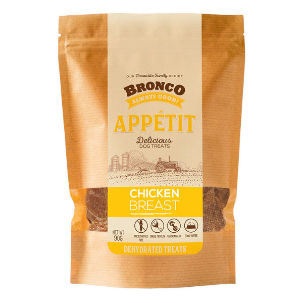 Bronco Dehydrated Dog Treats 90g - Beef Liver | Buffalo Heart | Chicken Breast | Duck Gizzard