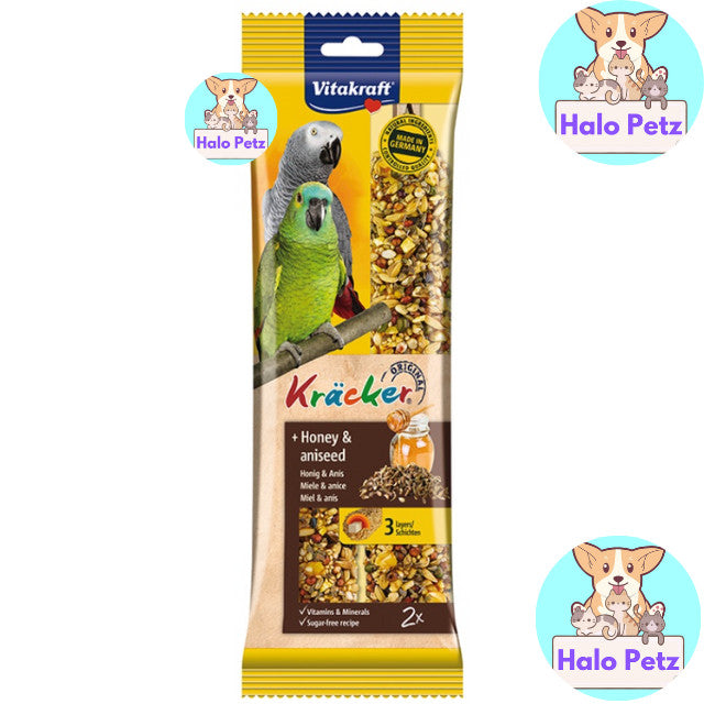 Vitakraft Kracker Bird Treats | Lovebird Honey & Sesame, Apricot & Fig Budgerigar, Almonds, Honey Eucalyptus