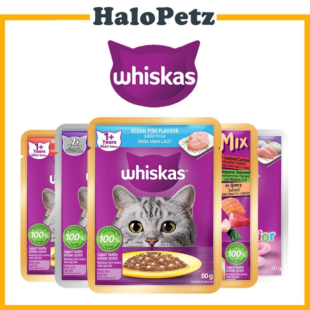 Whiskas Cat Pouch 80g | Senior  Kitten | Adult | Junior | Senior | Tasty Mix | Mackerel Tuna Chicken Salmon