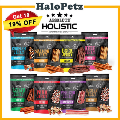Absolute Holistic Dog Jerky Treats 100g | Salmon & Pork Flavours
