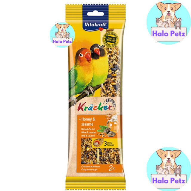 Vitakraft Kracker Bird Treats | Lovebird Honey & Sesame, Apricot & Fig Budgerigar, Almonds, Honey Eucalyptus