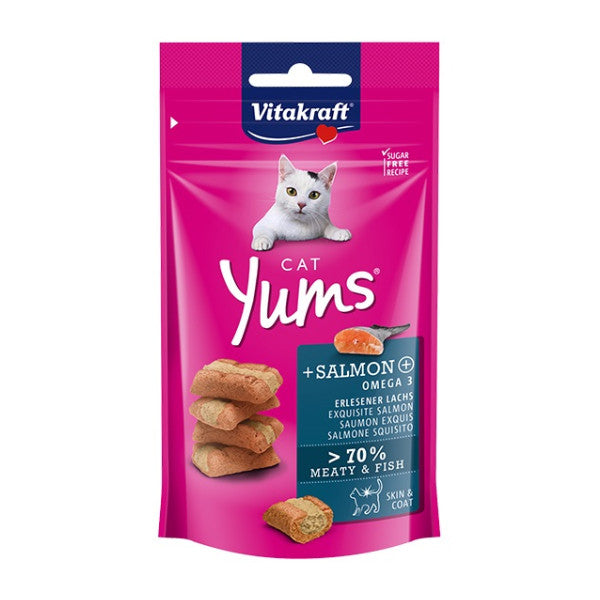 Vitakraft Cat Yums & Crispy Crunch Treats Snacks -Salmon Chicken Cat Grass | Dental Care, Anti-Hairball, Cheese, Salmon