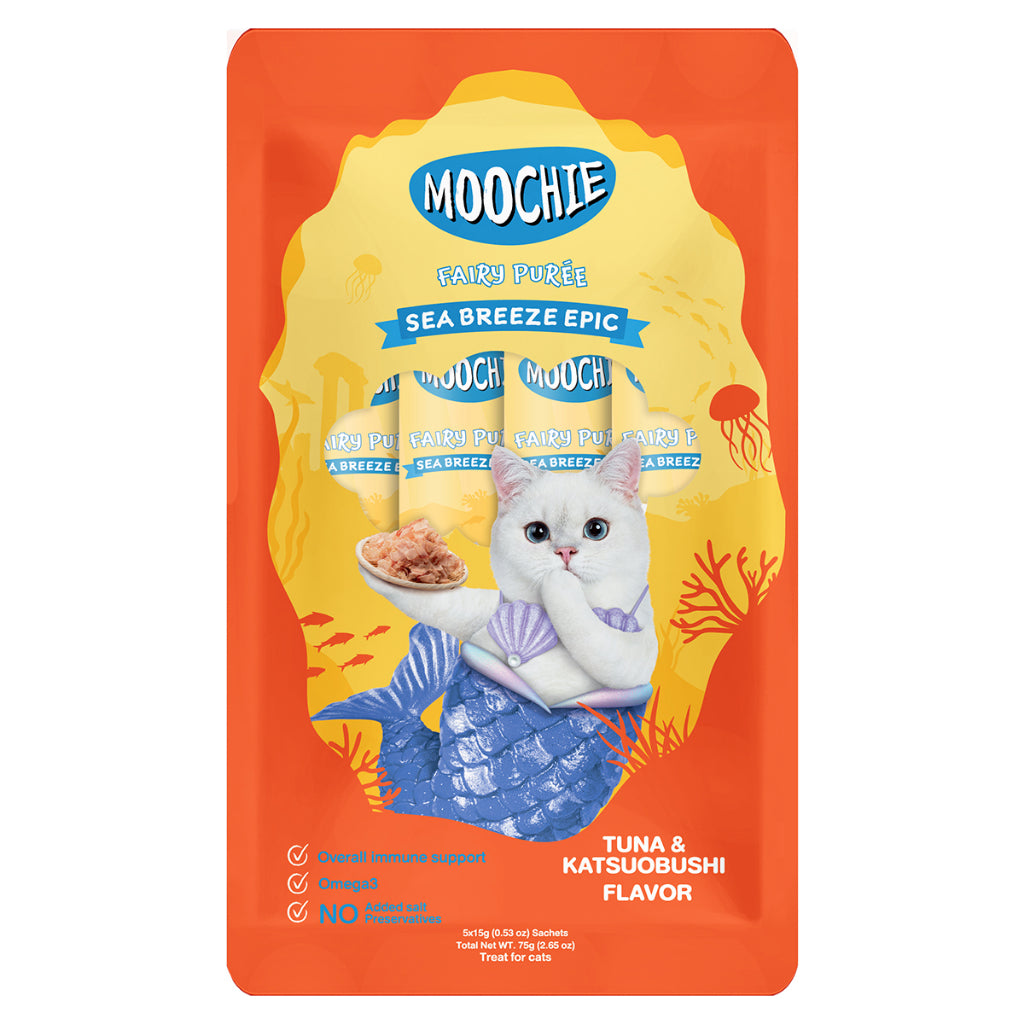 Moochie Cat Fairy Purée Cat Treats 5pcs | Tuna, Bonito, Salmon, Goat Milk