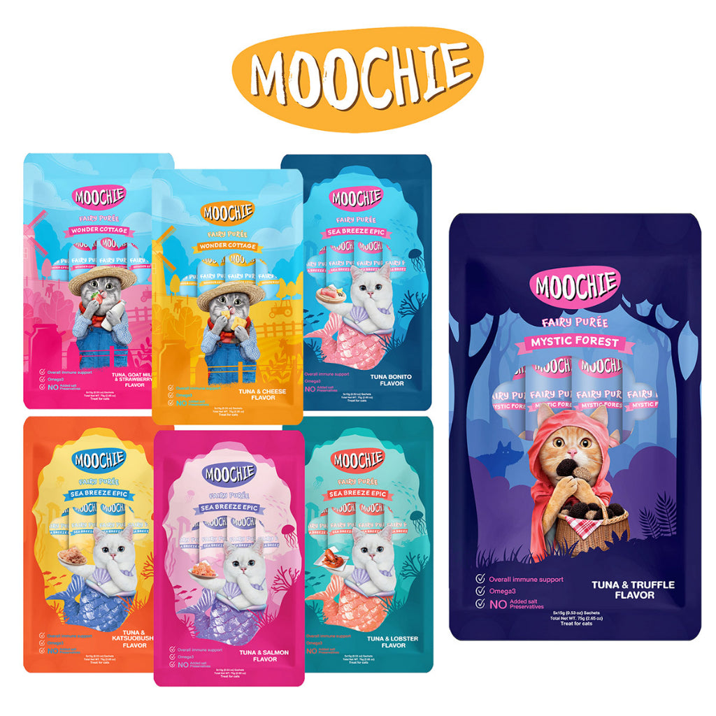 Moochie Cat Fairy Purée Cat Treats 5pcs | Tuna, Bonito, Salmon, Goat Milk