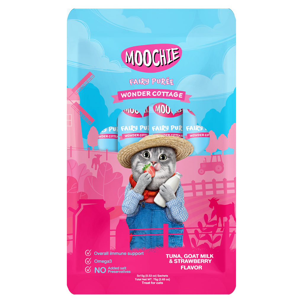 Moochie Cat Fairy Purée Cat Treats 5pcs | Tuna, Bonito, Salmon, Goat Milk