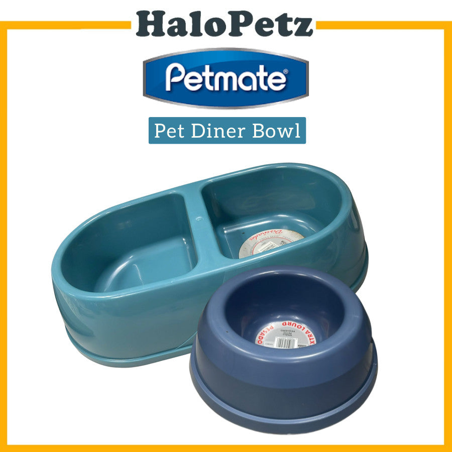 Petmate Large Oval Plastic Double Diner Bowl Pet Food Dish